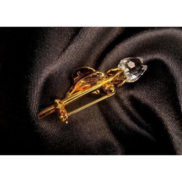 Vintage SWAROVSKI Signed Crystal Gold Tone Tulip Rose Flower Brooch Pin - Picture 4 of 4